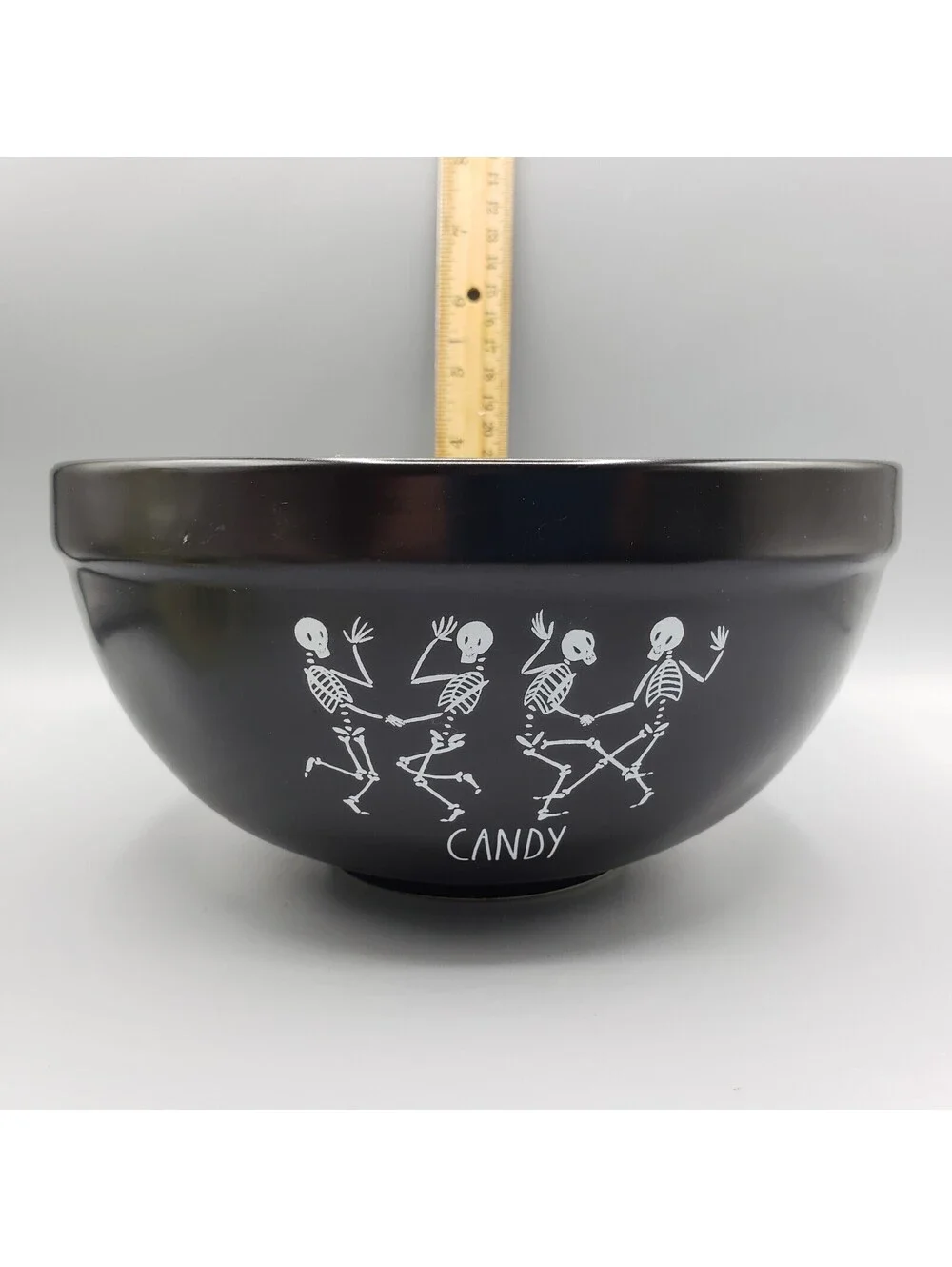 Rae Dunn Black Nesting Mixing Bowl Dancing Skeleton CANDY Magenta Halloween